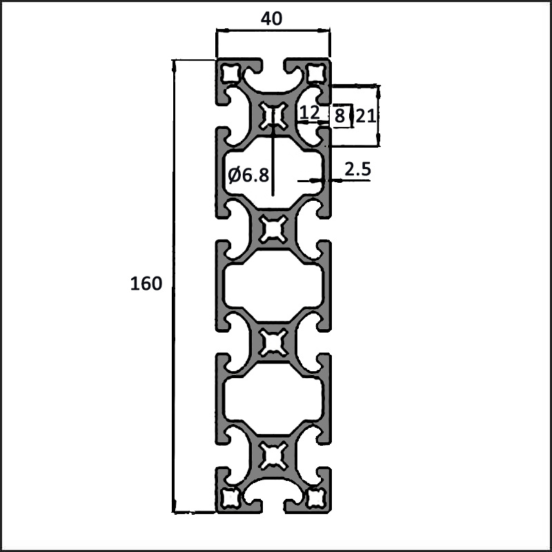 Aluminum t-slot 8-40160G CAD